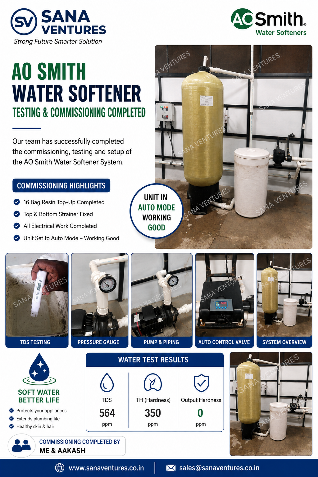 A. O. Smith Water Softener Service and Commissioning Successfully Completed